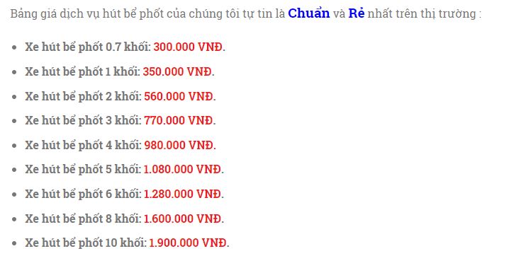 Giá hút bể phốt tại Phú Thọ